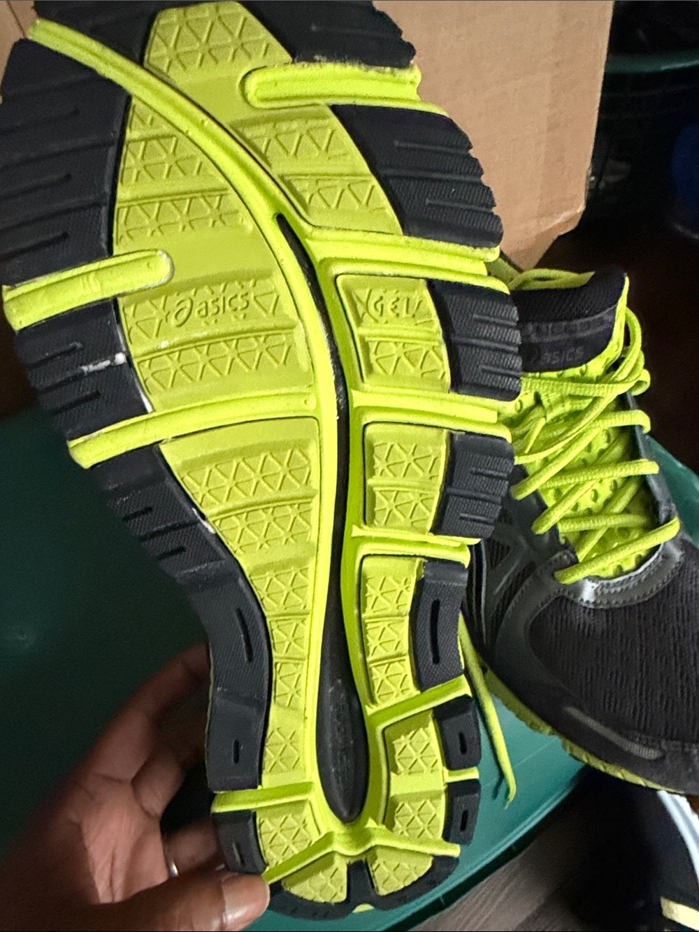 Asics Men's 9.5 Grey & Neon Yellow Gel-Running Sneakers T222N - Picture 7 of 7